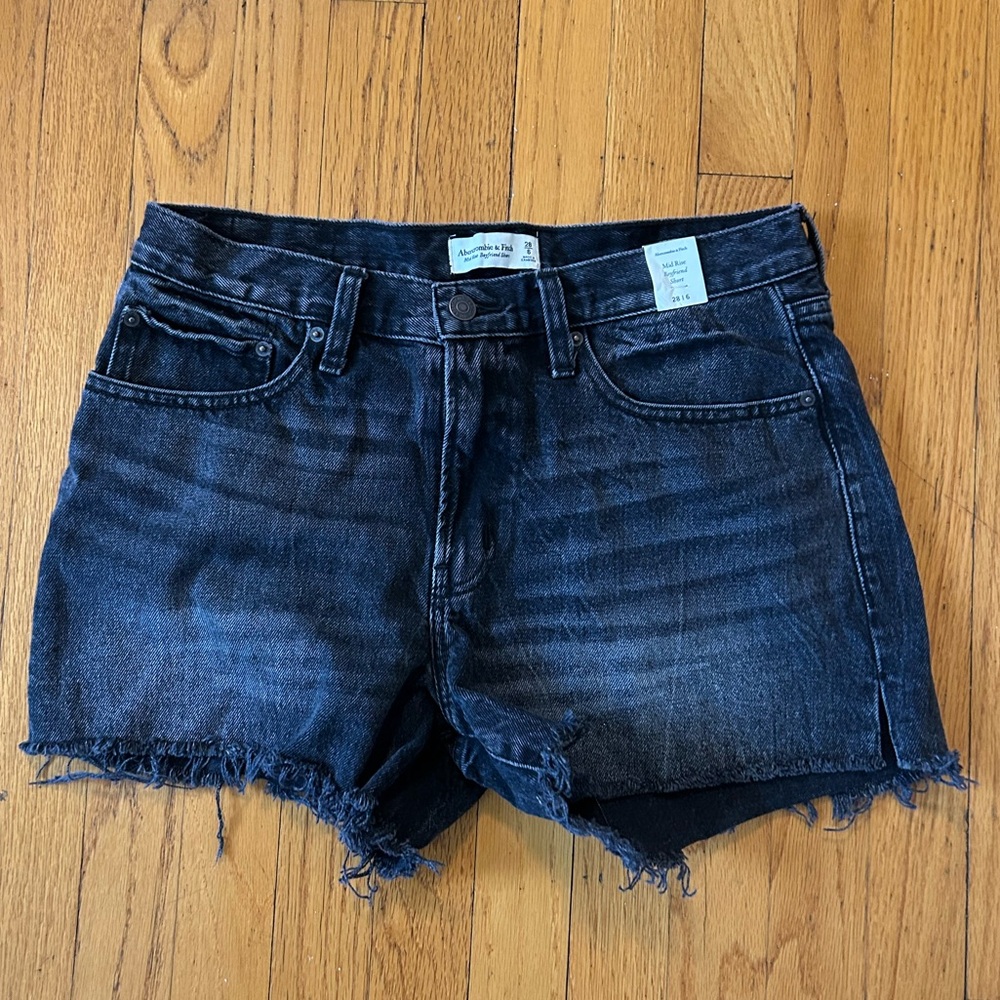 Abercrombie & Fitch Black Washed Denim Frayed Hem Shorts